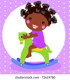 Vector illustration of a dolly girl on rocking horse