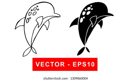 Vector Illustration of Dolphin Animal. Isolated flat line and silhouette of sign, symbol, or objects for graphic design.