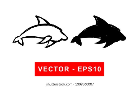 Vector Illustration of Dolphin Animal. Isolated flat line and silhouette of sign, symbol, or objects for graphic design.