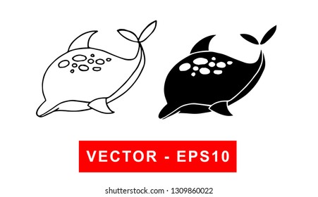 Vector Illustration of Dolphin Animal. Isolated flat line and silhouette of sign, symbol, or objects for graphic design.