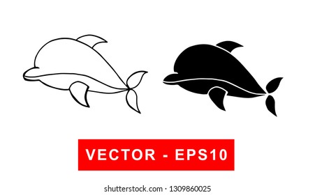 Vector Illustration of Dolphin Animal. Isolated flat line and silhouette of sign, symbol, or objects for graphic design.