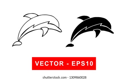 Vector Illustration of Dolphin Animal. Isolated flat line and silhouette of sign, symbol, or objects for graphic design.