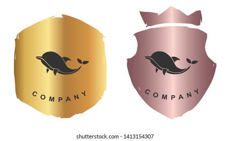 Vector Illustration of Dolphin Animal with Rose Gold and Gold Banner or Background. Graphic Design for Logo and T-shirt.