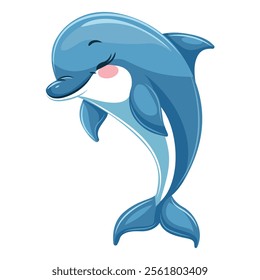 Vector illustration of a dolphin in cartoon style. Cute smiling dolphin on a white background.