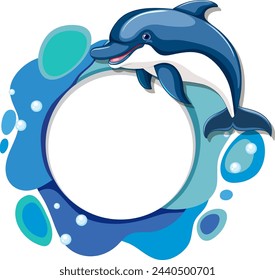 Vector illustration of a dolphin with a circular frame.