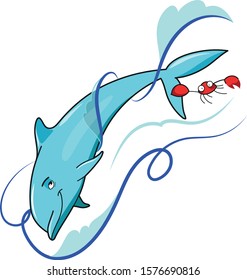 vector illustration a dolphin and a crab RGB 