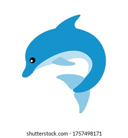 Vector illustration of an dolphin with a cute face. Simple, flat kawaii style. svg