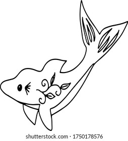 vector illustration of dolphin. graphic sketch sea animals. undersea world. floral ornament. coloring page big fish