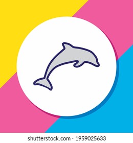 Vector illustration of dolphin icon colored line. Beautiful tourism element also can be used as fin icon element.
