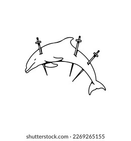 ilustración vectorial del delfín impalado por el concepto de espada