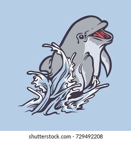 Vector Illustration : Dolphin Jumping 