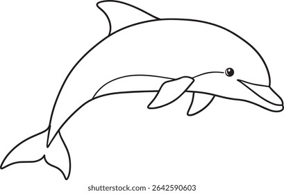 Vector illustration of a dolphin jumping.  Isolated on white background. Perfect for children's books, educational materials, or any project needing a cute dolphin image.