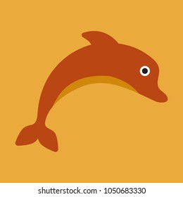 vector illustration of dolphin jumping on the wave. Monochrome dolphin isolated on background. Logo template.