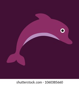 vector illustration of dolphin jumping on the wave. Monochrome dolphin isolated on background. Logo template.