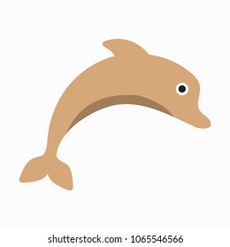 vector illustration of dolphin jumping on the wave. Monochrome dolphin isolated on background. Logo template.