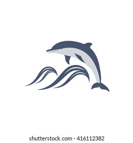 vector illustration of dolphin jumping over the waves. great for logo