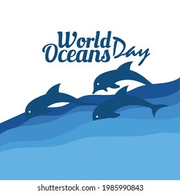 Vector Illustration of the dolphin in the ocean for the World oceans day