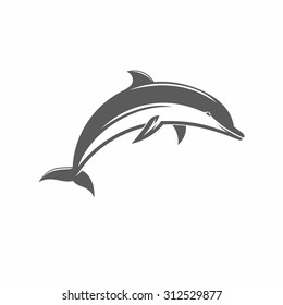 vector illustration of a dolphin in the old-fashioned style and line-art style. Can be used as a tattoo / Black and white vector ilstration jumping dolphins