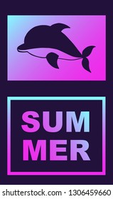 Vector Illustration of Dolphin Summer Poster with Synth or Retro Wave Style. Graphic Design for Background, Template or Layout. 