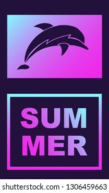 Vector Illustration of Dolphin Summer Poster with Synth or Retro Wave Style. Graphic Design for Background, Template or Layout. 