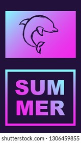 Vector Illustration of Dolphin Summer Poster with Synth or Retro Wave Style. Graphic Design for Background, Template or Layout. 