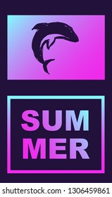 Vector Illustration of Dolphin Summer Poster with Synth or Retro Wave Style. Graphic Design for Background, Template or Layout. 