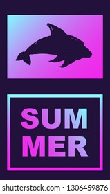 Vector Illustration of Dolphin Summer Poster with Synth or Retro Wave Style. Graphic Design for Background, Template or Layout. 