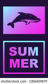 Vector Illustration of Dolphin Summer Poster with Synth or Retro Wave Style. Graphic Design for Background, Template or Layout. 