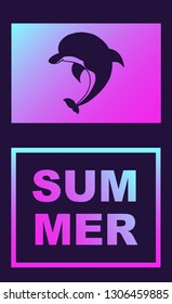 Vector Illustration of Dolphin Summer Poster with Synth or Retro Wave Style. Graphic Design for Background, Template or Layout. 