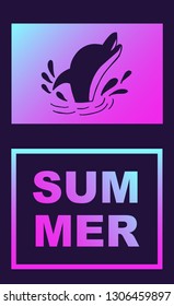 Vector Illustration of Dolphin Summer Poster with Synth or Retro Wave Style. Graphic Design for Background, Template or Layout. 