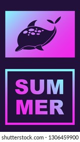 Vector Illustration of Dolphin Summer Poster with Synth or Retro Wave Style. Graphic Design for Background, Template or Layout. 