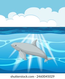 Vector illustration of a dolphin swimming in the ocean.