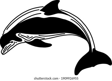 la ilustración vectorial del delfín en el agua