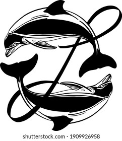 the vector illustration of the dolphin in the water