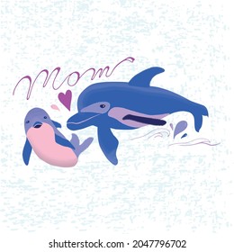 Ilustración vectorial de delfines con letras. EPS 10