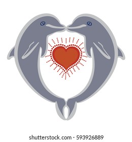 Vector illustration of dolphins in love colorful