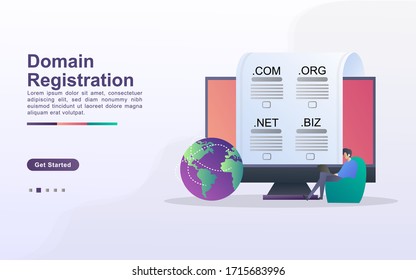 Vector illustration of Domain Registration concept, The concept of registering a website domain using a computer.