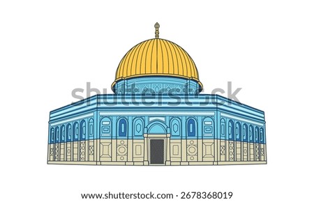 Vector illustration of Dome of the rock mosque for Isra' Mi'raj, islamic history on holy Quran, the night journey and ascension of prophet Muhammad