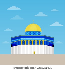 Ilustración del vector: "Domo de la roca" o "Qubbatus Sakhra" en árabe, un edificio respetado, parte del complejo "Masjid al Aqsa" en la ciudad de "Jerusalén" o "al Quds" en árabe