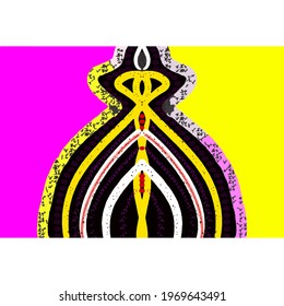 Vector illustration of a dome-like pattern, Hindu tribal and Brahman motifs, and are brightly colored, with fuchsia pink, bright and lemon yellow, and with a little reddish white stripes.