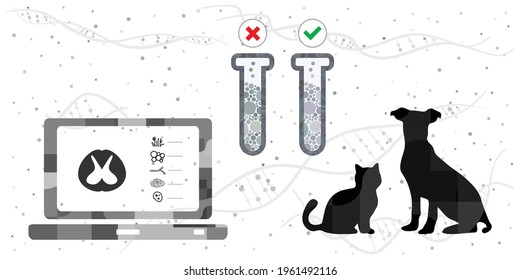 ilustración vectorial de animales domésticos y diagnósticos informáticos para la curación y el tratamiento veterinario