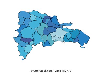 Vector illustration of Dominican map in blue tones isolated on white background.