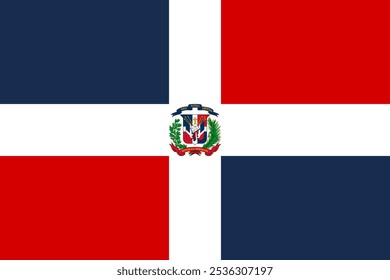 Vector illustration of the Dominican Republic flag featuring red, white, and blue colors with a central cross and emblem. Ideal for patriotic projects, cultural representations, and national pride