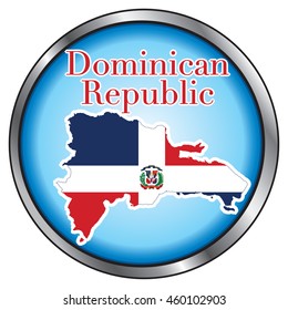 Vector Illustration for Dominican Republic, Round Button. 