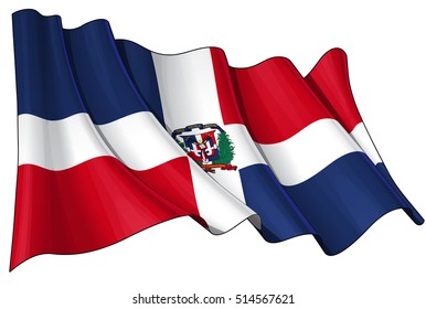 Vector Illustration of a Dominican Republic waving flag. All elements neatly organized. Lines, Shading & Flag Colors on separate layers for easy editing.