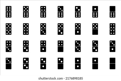 Vector illustration of domino icon full set on white background. Abstract concept 28 pieces for game graphic element