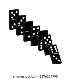 Vector illustration of dominoes standing and falling on white background.