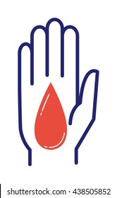 Vector illustration of donate blood hand concept with shiny blood drops