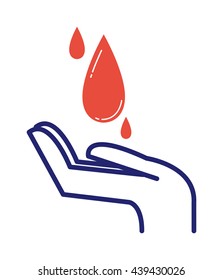 Vector illustration of donate blood hand concept with shiny blood drops