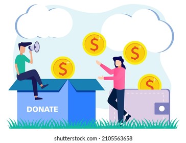 Vector illustration of Donation as a form of volunteer support or the concept of caring, love and solidarity among human beings. Tree with heart for campaign money raisers and growth.